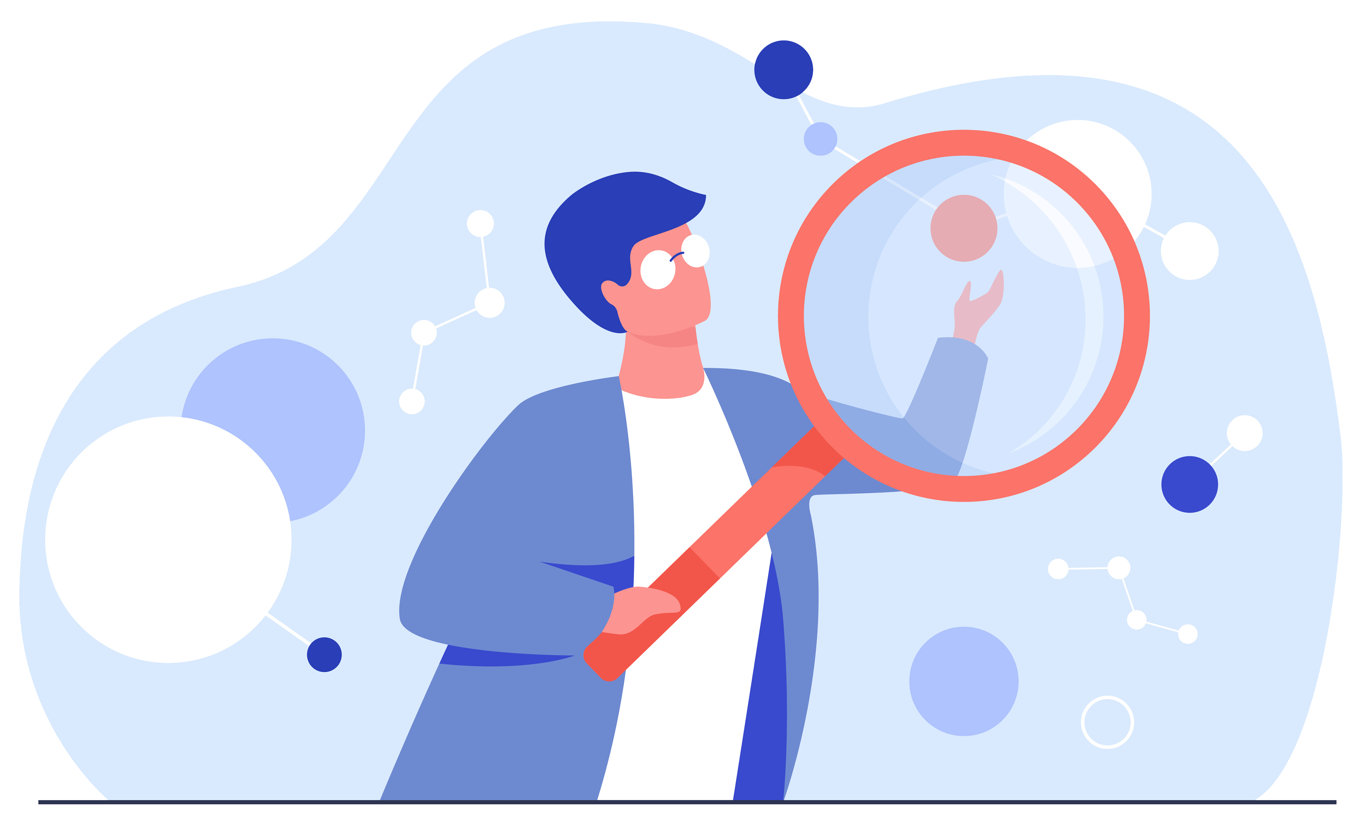person holding big magnifying glass vector