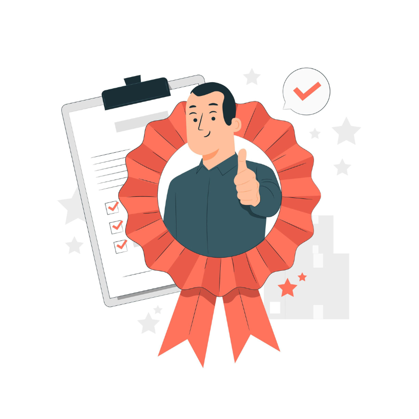 person thumbs up with ribbon in checklist background